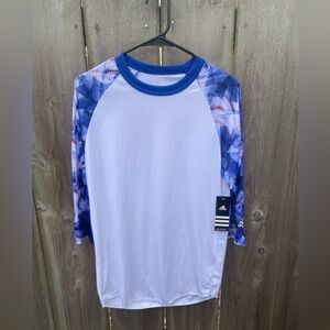 NWT Men's Adidas 3/4 Sleeve baseball top baseball print sleeves small